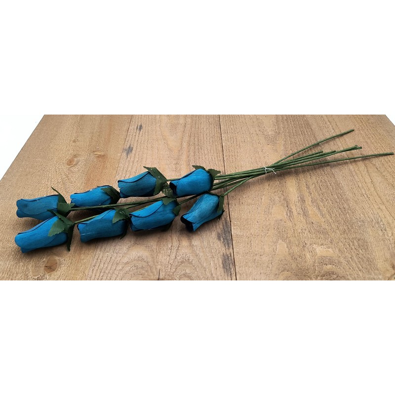 Navy Blue Bunch of 8 Closed Bud Wooden Roses for