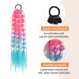 SHDanrtsey 20 Inch Colored Hair Extensions Colorful Bubble Ponytail Extensions Ombre Crazy Hair Day Accessories Colored hair extensions for kids（Peach red- blue）