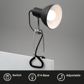 BRILONER - Desk Lamp with Cable Switch, Swivelling, E14 Socket, Max. 8 Watt, Clamp Lamp, Bedside Lamp, Reading Light, Children, Office Lamp, Reading Lamp, Bed, 30.5 x 11 x 13 cm, Black