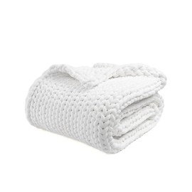 YnM Velvet Weighted Blanket, Handmade Chunky Knitted Design, Soft and Cozy, Temperature Regulating and Breathable, Machine Washable Throw for Sleep or Home Decor (White, 50x60 Inch, 10lbs)