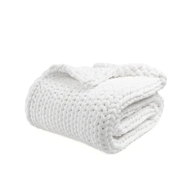 YnM Velvet Weighted Blanket, Handmade Chunky Knitted Design, Soft and Cozy, Temperature Regulating and Breathable, Machine Washable Throw for Sleep or Home Decor (White, 50x60 Inch, 10lbs)