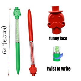 Lopenle Novelty Hat Pens - 12 Piece Set with Mustache, Joker Designs, Crystal Finish, Retractable, Black Ink for School, Office, Party, Christmas