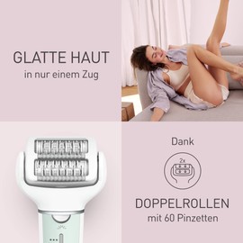 Panasonic ES-EY70-G503 Wet/Dry Epilator, Dual Disc with 60 Tweezers, 90° Swivel Head, 3 Speeds & LED Light, 30 Minutes Operation, Wireless, Hair Remover, Foot Care Head