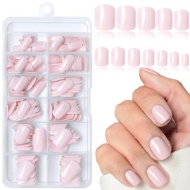 AddFavor Light Pink Press on Nails Short Fake Nails, 240pcs Acrylic Nails Press ons False Nails Short Press on Nails Square Glue on Nail Presson with Adhesive Tab for Women Fingernail Girls Kid