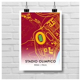 GroundDesigns A.S. ROMA Football Gift STADIO OLIMPICO Roma Italia 90 Stadio Art Map A3 Stampa