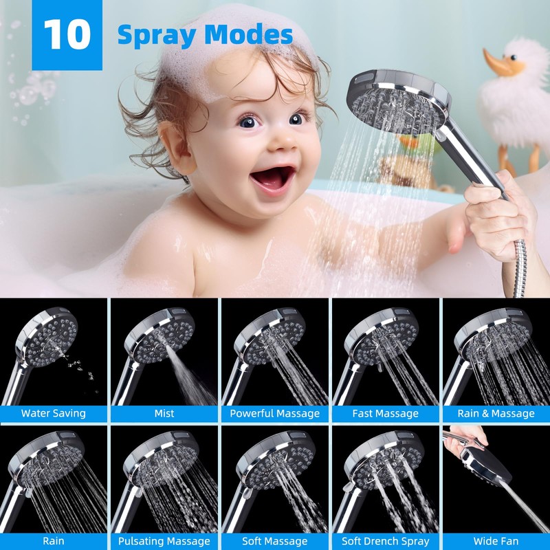 Hibbent Upgraded 5-spray 13'' Shower Head, High Pressure Rainfall Shower
