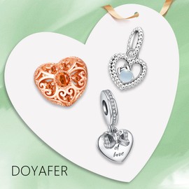 Doyafer Women’s 925 Sterling Silver Heart Charm, Cartoon Mouse Pendant, Crown, Rose Charms, for Your Lover Gift 3pcs/Pack, Silver