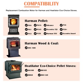 Hiorucet 3-21-08639 Combustion Blower for Harman P68, Accentra 52i, P61, Accentra Insert, P43, Advance, P61A, Harman XXV, PC45, P35I, P38, PB105, Heatilator Eco-Choice BA100, BH105, BH60 Pellet Stove.