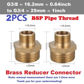 MiJunHD 2PCS Brass Reducer Connector | BSP Male Thread G3/8≈16.2mm≈0.64inch to G3/4≈25mm≈1inch | Pipe Thread Reducing Joint Plumbing Adapter for Pipe Connection Converting