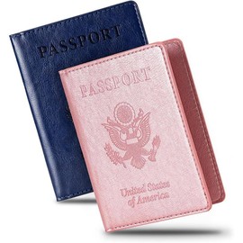 2 count Passport holders,Ultra Slim passport wallet,PU Leather Passport Cover for Women and Men - Color: dark blue & rose gold