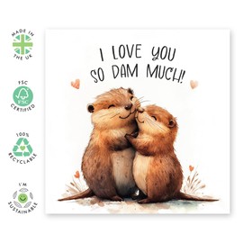 Cute Love or Anniversary Card – 'I love you so Dam much' – Gifts for Couples, Partners, Wife, Husband, Boyfriend, Girlfriend, Fiance, Him, Her - Otters Hugging, Valentines Day - Comes with Stickers