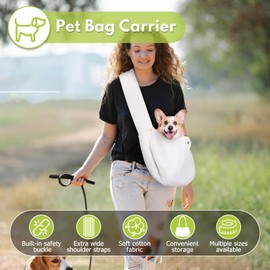 Dog Carrier Sling, Cat Backpack Carrier, Cotton Puppy Carrier Sling, Hands Free Dog Bag Carrier with Wide Strap Built in Safety Buckle Pocket for Small and Medium Pets (Medium)