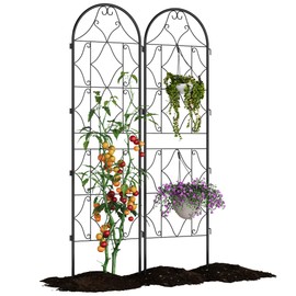 2 Pack 74.8" H x 21.6" W Garden Trellises for Climbing Plants, Sturdy Plant Trellises with Black Metal Coating, Arched Outdoor Decoration for Patio Lawn, Roses, Vines, Flowers, and Vegetables