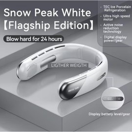 Portable Neck Fan, Ultra silence Neck Fan Rechargeable Hands Free Bladeless, Faster Cooling, 2400mAh Battery USB, Led Digital Display, 5-Speeds, Suitable for Home, Office, Travel, Sports, White