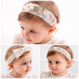 RIVXAL Baby Hair Band, Set of 3, Baby Ribbon Hair Band, Soft Material, Girls (Floral)