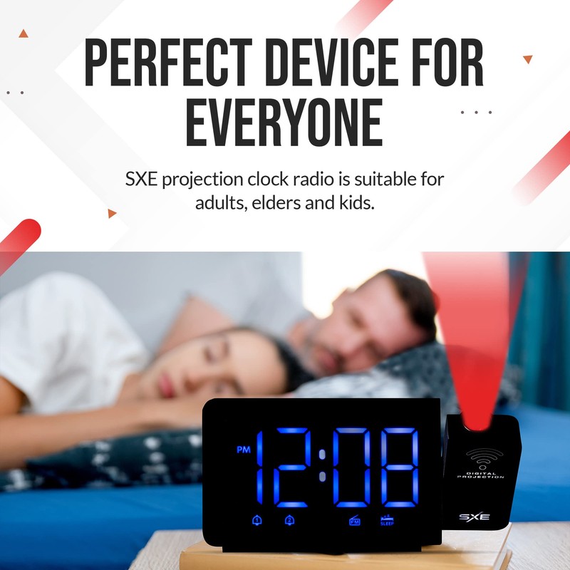 Projection Alarm Clock, Digital LED Clock Radio with 360° Projector,
