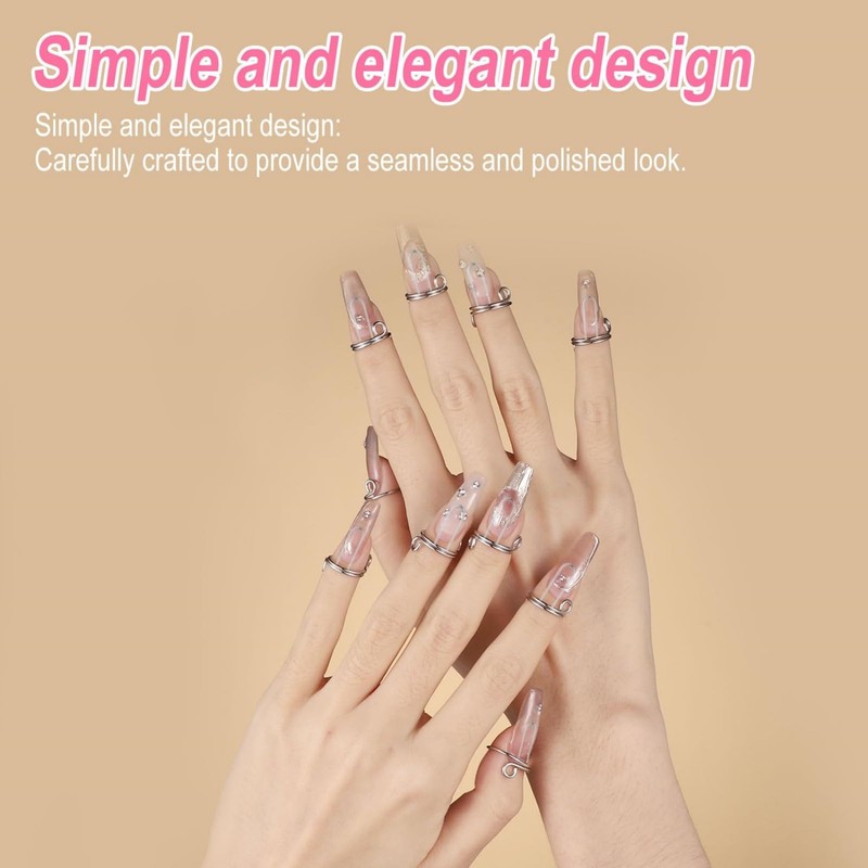 ITADAKU 10pcs Adjustable Silver Nail Rings - Reusable Detachable Metal