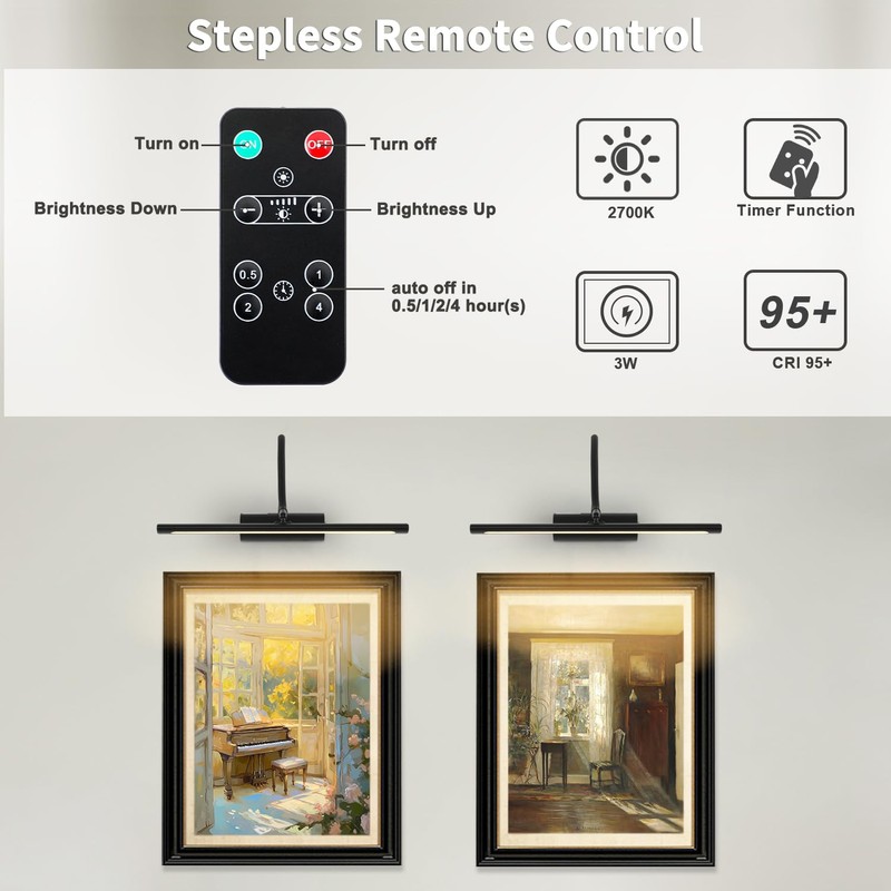 JOOSENLUX 16" Dimmable Picture Light, LED, Battery Operated, Wireless, Adjustable