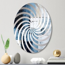 Modern Scandinavian Art in Blue and Beige - Abstract Painting Vortex Abstract - 20x30 Inches - Oval Decorative Wall Mirror For Bathroom, Bedroom, Entryway, Living Room, Vanity Room and Modern Décor