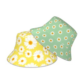 Bucket Hat Daisy Flower Yellow Floral Double-Side-Wear Reversible Sun Hat Beach Travel for Women Men