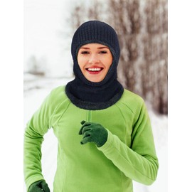 2 Pieces Winter Warm Knitted Balaclava Neck Warmer Hat Fleece Lined Ski Mask Windproof Face Mask for Outdoor Sports (Black, Navy Blue)