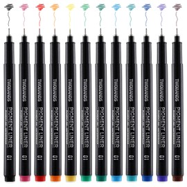 TWOHANDS Drawing Micro Art Pens Colors 01, Fineliner Ink Pens,Set of 12 Technical Drawing pen 0.25mm,Pigment Pen,Fine Point,colord,Waterproof,NO-bleed for Art Watercolor,Sketching,Anime,Manga, 21281