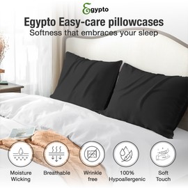 EGYPTO LUXURY BLACK PILLOW CASES 2 PACK – SOFT & BREATHABLE PILLOW CASE – WRINKLE-FREE HOUSEWIFE PILLOW COVER – STANDARD UK SIZE – 50cm x 75cm (Black)