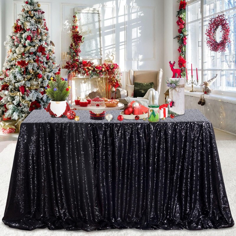Tablecloth Black Sequins, 125 x 200 cm Rectangular Glitter Tablecloth,