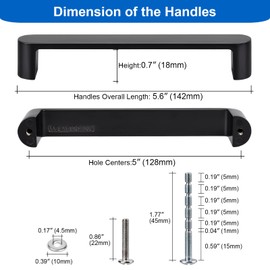 WEAVERBIRD 4 Pack Black Cabinet Handles Drawer Pulls, 5 inch (128mm) Hole Distance, Zinc Alloy Kitchen Cabinet Hardware Cupboard Closet Handles Pulls