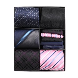 kaxilu Necktie Squares Tie For Men Mens Ties Tie and Pocket Square Collection Present Box Necktie Lot 5 Set Premium