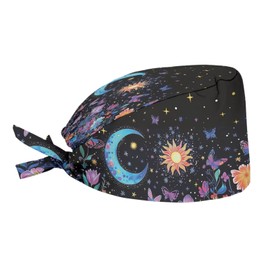 JoyLamoria Novelty Printed Cap with Sweatband Women Men Adjustable Tie Back Hats for Paiting, Moon Floral, One Size