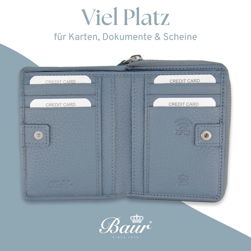 Baur Women's Genuine Leather Wallet with RFID Protection, Small Wallet,