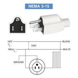 NEMA 5-15P Male 15A 125V 3-Claw Household 2-Pole 3-Wire grounding 3-Claw Power Replacement Plug Male Straight Blade Plug White