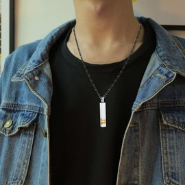 Flongo Birthstone Necklace, Zircon Necklace, Cuboid Cremation Stick, Free Engraving, Funnel Included, Stick, Memorial Accessory, Pair Necklace, Couple, Matching, Stainless Steel, For Your Hand,