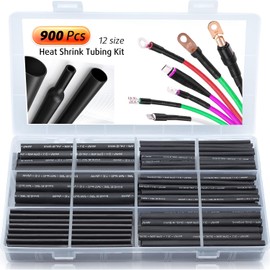 Antonki Antonki 900 Pcs 2:1 Heat Shrink Tubing Kit, 12 Sizes Electrical Waterproof Industrial Heat-Shrink Tape for Cable Wire Wrap - with Organized Case - Black