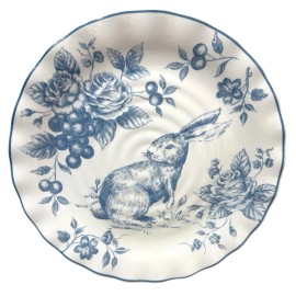 Maxcera Blue Bunny Rabbit Toile Salad Plates Set Of 4 NEW