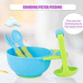 Children's Tableware, 4 Pcs Baby Food Masher Mash Serve Freshfood Bowl Infant Feeding Suction Bowl Spoons Set for Toddlers Kids[#1] Utensils