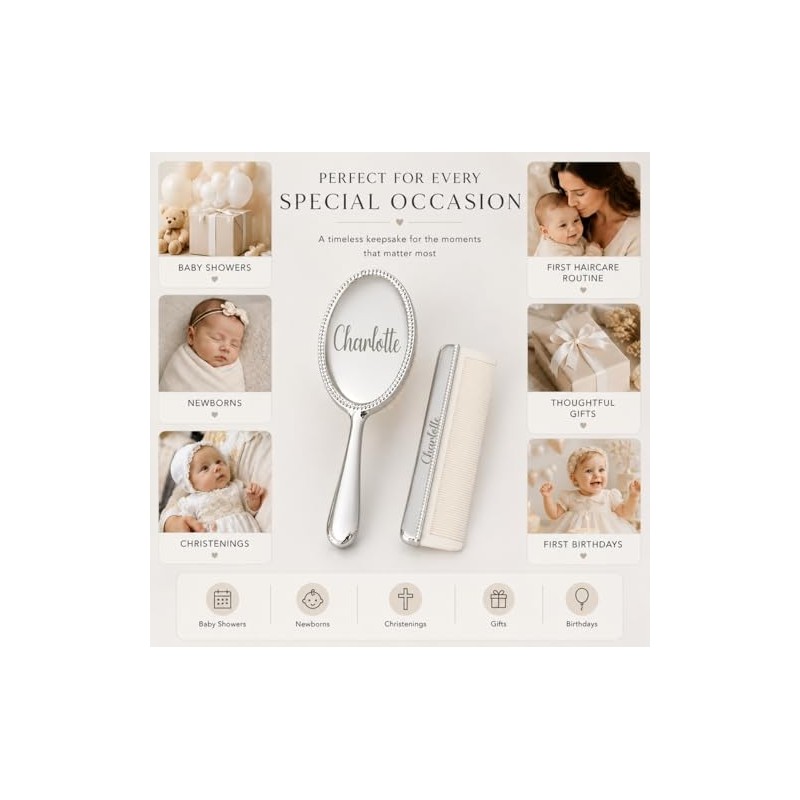 Custom Silver Baby Brush Set – First Birthday Heirloom Gift