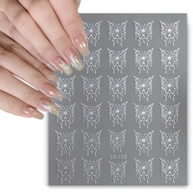 Butterfly Nail Stickers 3D Self-Adhesive Hollow Butterfly Nail Decals Holographic Glitter Gold Silver Black White Butterflies Design Nail Art Supplies for Women Nails Manicure Decorations 8Sheets