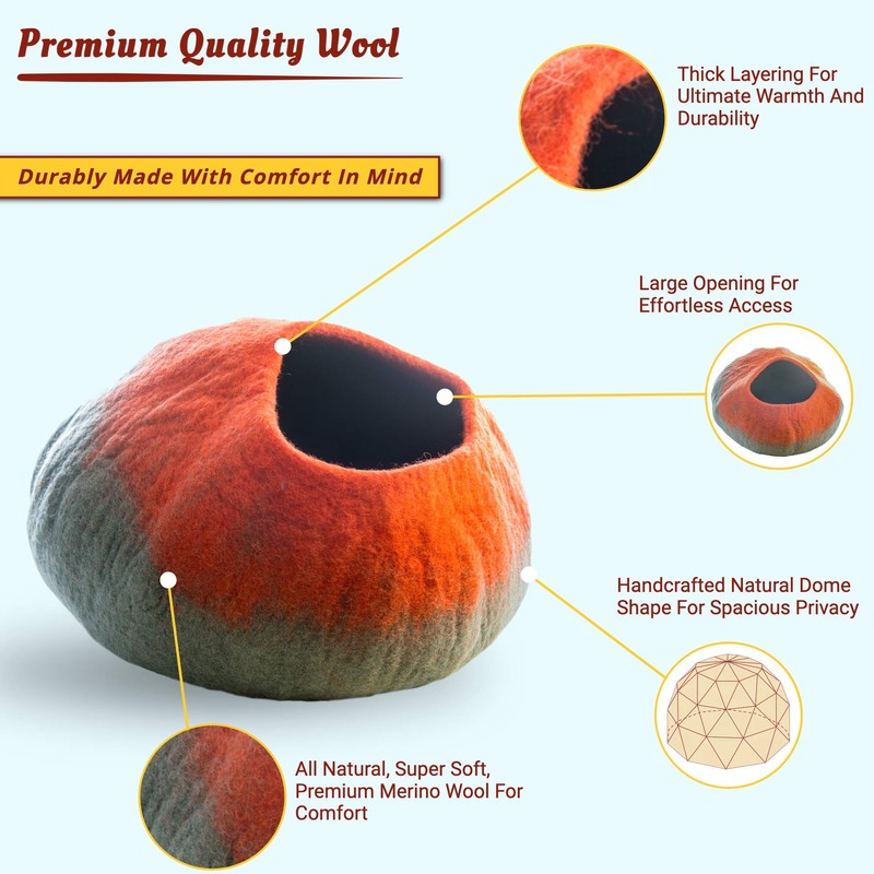 Le Sharma Premium Wool Cat Cave Bed (Large) | Handmade