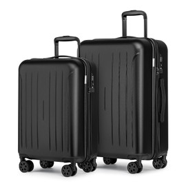 KYME Luggage Sets, Suitcase With Double Spinner Wheels, TSA Lock Hard Shell 2 Piece Set, PC+ABS Suitcases 20”&24”, Black