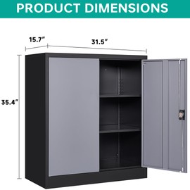 SISESOL Small Metal Cabinet with Shelves,36 inch Garage Storage Cabinet with Lock,Gray Metal Storage Cabinets with Locking Doors,Small Steel Lockable Cabinets for Home,Office,Shop,Garage