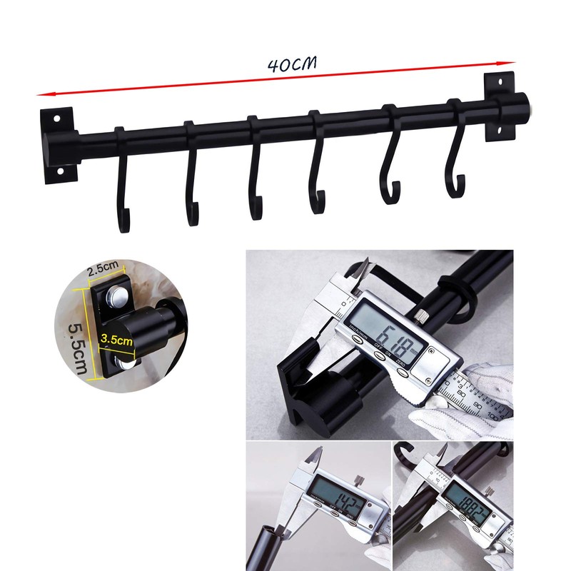 WONMILLE Gourmet Kitchen Utensil Rack with 6 Hooks, Wall Mounted