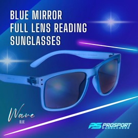 proSPORT Sunglass Readers +2.75 Blue Frame Full Lens Blue Mirror Dark Tint Golf Driving Horn Rim for Men Women