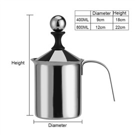 Manual Milk Frother, Stainless Steel Manual Milk Frother Double Mesh Coffee Cappuccino Foamer Creamer for Home Office Cafe(800ML)