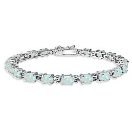 B. BRILLIANT Sterling Silver Genuine, Created or Simulated Gemstone 6x4mm Oval Link Tennis Bracelet for Women, One Size, Sterling Silver, Created Opal
