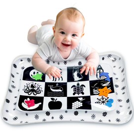 Tummy Time Water Mat for Babies – High Contrast Infant Water Play Mat, Girls or Boys - Promotes Core Strength and Motor Skills, Portable Baby Essentials Montessori Toys for 1-9 Months