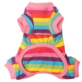 TONY HOBY Pet Clothes for Dog Pajamas with Colorful Rainbow Stripe Pet Onesies for Puppies PJS Jumpsuit Soft Lightweight Cotton Apparel Pink
