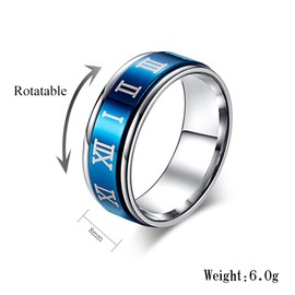 HIJONES Stainless Steel Roman Numeral Spinner Ring for Men Women Anxiety Stress Relief Ring Band Blue Size P 1/2