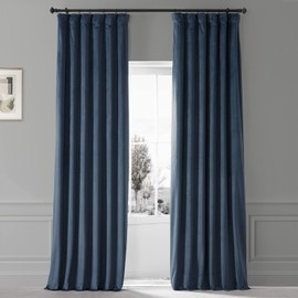 HPD HALF PRICE DRAPES Signature Plush Velvet Blackout Curtains for Bedroom (1 Panel), 50W X 96L Hotel Black Out Curtains for Living Room, Thermal Insulated Blackout Curtains for Windows, Varsity Blue